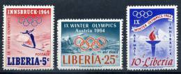 LIBERIA 1963  9° Winter Olympic Games Cpl Set Of  3 Yvert Cat. N° 391+ Air 144/45 Perfect MNH ** - Invierno 1964: Innsbruck