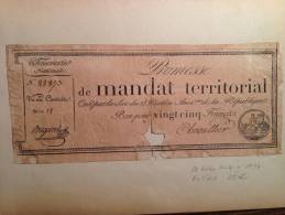 Promesse De Mandat Territorial De 25 Francs Du 28 Ventôse An IV 1794 RARE   FAIRE OFFRE - Assegnati