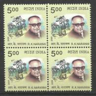 INDIA, 2009, R K Narayan, Cartoonist And Writer, Block Of 4,  Cartoon, Art, MNH, (**) - Unused Stamps