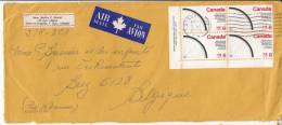 Canada 542 En Bloc De 4 Bord De Feuille Obl Sur Lettre - Cartas & Documentos
