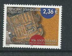 Andorre  N° 577  XX  10ème Annivbersaire De La Constitution Sans Charnière TB - Unused Stamps