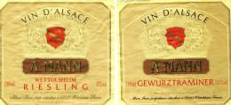 2 Etiquettes De Vin Alsace A. MANN - Gewurztraminer / Riesling - Gewürztraminer