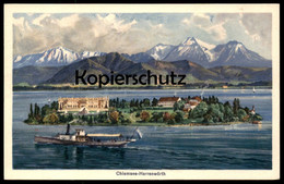 ALTE POSTKARTE CHIEMSEE HERRENWÖRTH HERRENCHIEMSEE Dampfer Schiff Steam Ship Bateau à Vapeur Cpa Postcard - Chiemgauer Alpen