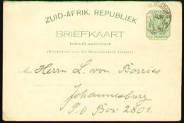 TRANSVAAL 1897 - REPLY ENTIRE POSTAL CARD Of ½ Penny Within Johannesburg - Transvaal (1870-1909)