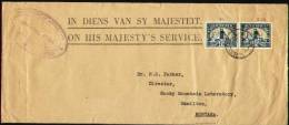 SOUTH AFRICA 1940 - COVER With A Pair Of 1½d OFFICIAL From Onderstepoort To Hamilton, USA - Servizio