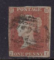 GB 1841 - 52 QV 1d PENNY RED IMPERF BLUED PAPER ( J & I ) USED STAMP .( G543 ) - Used Stamps