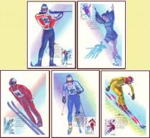 Russia 1988 - Calgary Olympics 5 Maxicards, Winter Sports Maximum Cards, Skating, Skiing - Inverno1988: Calgary