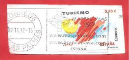 SPAGNA ESPANA USATO FRAMMENTO  - 2012 - TURISMO - ANNULLO TARGHETTA LAS PALMAS - € 0,70 - Usati