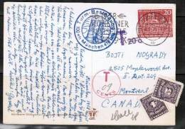 GERMANY     Scott # 784 On Post Card TO Montreal Canada W/9c Poatage Due---(15/8/58) - Lettres & Documents