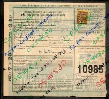 Colis Postaux Bulletin Expédition 7.20 F 3 Kg Timbre 2.40 F N° 10985 (cachet Gare SNCF MARMANDE PO) - Storia Postale