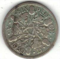 GRANDE BRETAGNE KM 832 6p 1930 SILVER. (PD35) - H. 6 Pence