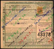 Colis Postaux Bulletin Expédition 7.20fr 3kg Timbre 2.40fr N° 43373 (cachet Gare SNCF PARIS RAMBUTEAU) Heure Limite - Briefe U. Dokumente