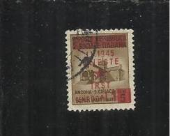 OCCUPAZIONE TRIESTE 1945 CENT. 20 + L.1 SU CENT.5   TIMBRATO - Jugoslawische Bes.: Fiume