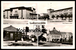 ÄLTERE POSTKARTE LUCKENWALDE THEATER STADTBAD GERHART-HAUPTMANN-SCHULE ERNST-THÄLMANN-SCHULE Denkmal Monument Théatre AK - Luckenwalde