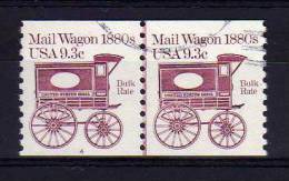 USA - 1981 - 9.3 Cents Mail Wagon Coil Pair (Plate 4) - Used - Rollen (Plaatnummers)