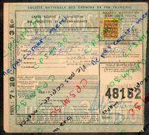 Colis Postaux Bulletin Expédition 7.20fr 3kg Timbre 2.40fr N° 48152 (cachet Gare SNCF CLICHY-LEVALLOIS MESSAGERIES) - Briefe U. Dokumente