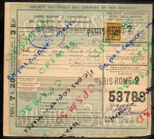 Colis Postaux Bulletin Expédition 7.20fr 3kg Timbre 2.40fr N° 53783 (cachet Gare SNCF PARIS-ROME-2) - Briefe U. Dokumente