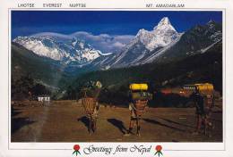 Nepal PPC Greetings From Nepal Lhotse Everest Nuptse Mt. Amadablam 1990? To Denmark (2 Scans) - Nepal