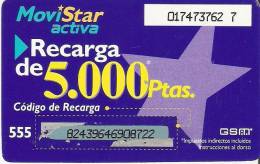 GSMAR-007 TARJETA RECARGA MOVISTAR ACTIVA 5000 PTAS NUMEROS SOBRE GRIS VERDOSO - Telefonica