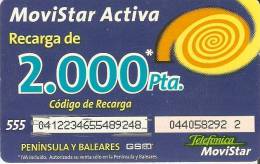 GSMAR-014 TARJETA RECARGA MOVISTAR ACTIVA 2000 PTAS - Telefonica