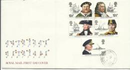 GREAT BRITAIN - GRAN BRETAGNA 1982 MARITIME HERITAGE ENRY VIII ADMIRAL BLAKE LORD NELSON LORD FISHER CUNNINGHAM FDC - 1981-1990 Em. Décimales