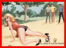 Qui Place Si Mal Les Boules ! Sport Pétanque Jeu De Boules Mesure Du Point érotique Rare édit. Photochrom Humour - Bocce