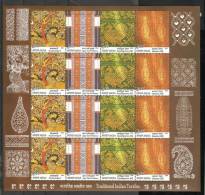 INDIA, 2009, Traditional Indian Textiles,  Full Sheetlet With 4 Setenant Sets., MNH,(**) - Unused Stamps