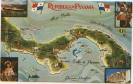 Republica De Panama, Carte Géographique Avec Drapeau Et 4 Vues, La Tierra Dividida, El Mundo Unido, N'a Pas Circulé - Panama