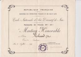 Diplome ECOLE NATIONALE D ART DECORATIF à Roland Gilbert NICE 1939 - Diplomas Y Calificaciones Escolares