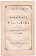 Notice Nécrologique De Louis Gallicher Par A. Ancillon, Société D´Agriculture Du Cher 1885, Lissay-Lochy, Bigny, Vierzon - Centre - Val De Loire