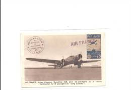 Carte Air France Avion Exposition Philatelique Poste Aerienne Lyon 1937 Avec Vignette - 1927-1959 Covers & Documents