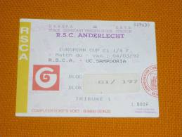 RSC Anderlecht-UC Sampdoria/Football/UEFA Champions League Match Ticket - Biglietti D'ingresso