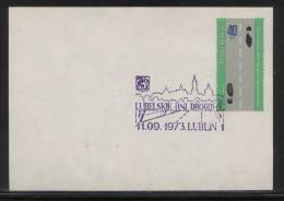 POLAND 1973 LUBLIN AREA ROAD SAFETY DAYS COMMEMORATIVE CANCEL 3 COLOURS ON PIECE - Accidents & Sécurité Routière