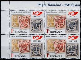 Romania/ Rumänien 2012, Romanian Post 150 Years Anniversary , Block Of 4 ,  MNH , Mi. 6651A - Nuevos