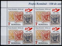 Romania/ Rumänien 2012, Romanian Post 150 Years Anniversary , Block Of 4 ,  MNH , Mi. 6651A - Neufs