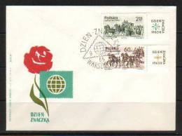 POLAND FDC 1965 STAMP DAY SET OF 2 Horses Carriages Stagecoach Flower & World Globe On Envelope - Stage-Coaches