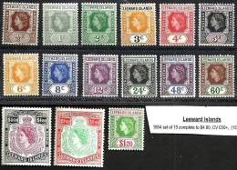 BRITISH LEEWARD ISLANDS DEFINITIVE QEII HEAD SET OF15 1/2 C- $4.80 FRESH MLH 1954 SG? CV 55 POUNDS READ DESCRIPTION !! - Antillen