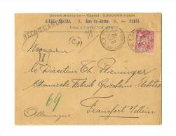 PARIS Bureau 8 Bd.MALESHERBES  LRE 1° Ech. Tarif UPU ALLEMAGNE à 50c. N°104 T.III Chazal.Obl.T84 PARIS 29 DEC.00 - 1898-1900 Sage (Tipo III)