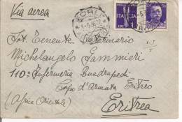 STORIA POSTALE, LETTERA  VIAGGIATA  1936, VIA AEREA,  FORLI - A.O.I.  ERITREA , - Storia Postale (Posta Aerea)