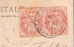 Type Blanc 3c (paire) Sur Carte Postale -1908- Type 1A  1B?- YT N°109-CPA-La Pointe De Grave Effet De Vagues (voir Scan) - 1900-29 Blanc