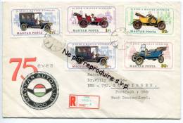 - Cover Recommandé  - 5 Stamps, Magyar Autoklub, 75 ÉVES, Voitures Anciennes, Automobiles, Cars, TBE. - Lettres & Documents
