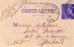 Carte Lettre SPE-CL1 Avesnes Sur Helpe Nord 9 1 1941 Avec Correspondance - Cartes-lettres