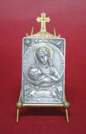 PORTUGAL - RELIGION - OLD RELIGIOUS METAL PLAQUE WITH HOLDER OF MADONNA-MATER DIVINAE PROVIDENTIAE. - Andere & Zonder Classificatie