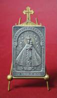 PORTUGAL - RELIGION - OLD RELIGIOUS METAL PLAQUE WITH HOLDER OF MADONNA OF NAZARETH. - Other & Unclassified
