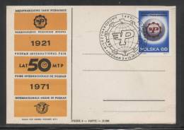 POLAND 1971 50 YEARS OF POZNAN INTERNATIONAL TRADE FAIR COMM CARD TYPE 1 GLOBE - Covers & Documents