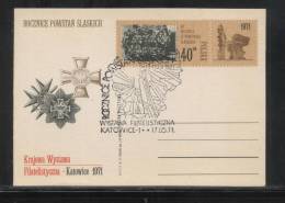 POLAND 1971 50TH ANNIV SILESIAN UPRISING PHILATELIC EXPO COMM COVER & CARD ARMY SOLDIERS MEDALS MONUMENT - WW1