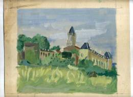 - FRANCE 33 .  VUE DE LA REOLE . GOUACHE NON SIGNEE . DATEE 1952 ? AU DOS - Waterverf