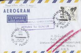 ## Sweden Airmail Aerogram MALMÖ - LONDON DC-9 Flight 1972 Cover Brief Return To Sender & Not Called For Cds. !! - Brieven En Documenten