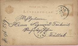 LEVELEZO-LAP, Apatin - Futtak, 1889., Hungary, Carte Postale - Briefe U. Dokumente
