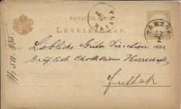 LEVELEZO-LAP, Torzsa - Futtak, 1885., Hungary, Carte Postale - Briefe U. Dokumente